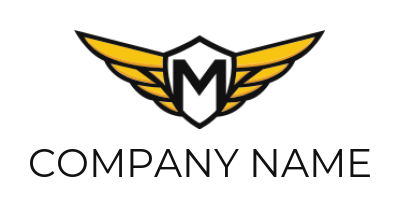 alphabets logo Letter M in shield with wings