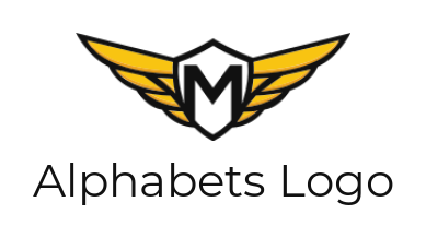 alphabets logo Letter M in shield with wings