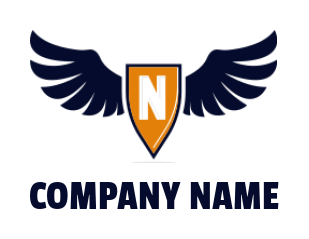 letter n incorporated with shield and wings
