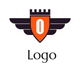 Letter O logo in shield with wings and castle