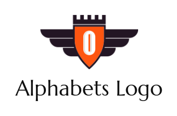 Letter O logo in shield with wings and castle