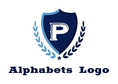 Letter P logo inside shield with wheat and star