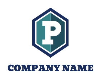 Letter P logo maker inside polygonal shield