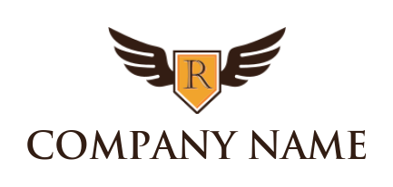 Letter R logo image in shield with wings