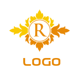 Letter R logo maker inside circle with flowers