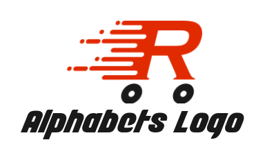 Letter R logo icon moving fast with wheels