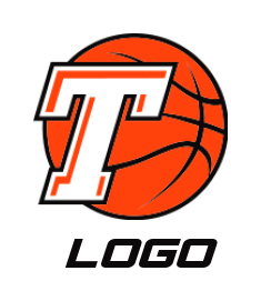 Design a Letter T logo in front of basket ball