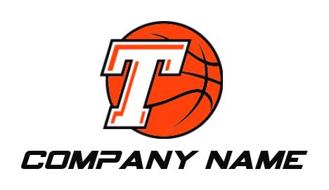 Design a Letter T logo in front of basket ball 