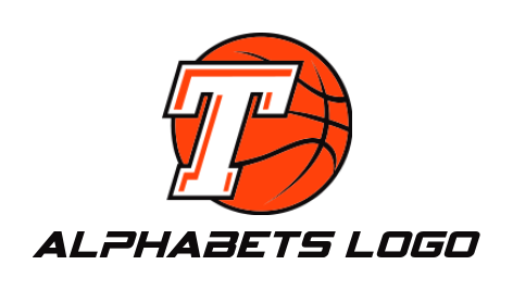 Design a Letter T logo in front of basket ball