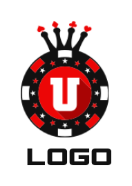 letter u inside the poker chips with crown