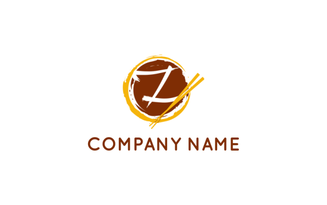 Letter Z logo icon inside the zen sign with chopsticks 