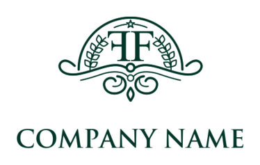 Letter F logo with wreath and ornaments