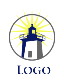 design an insurance logo light house with the sun rise in circle