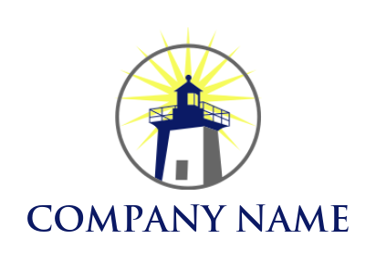 design an insurance logo light house with the sun rise in circle