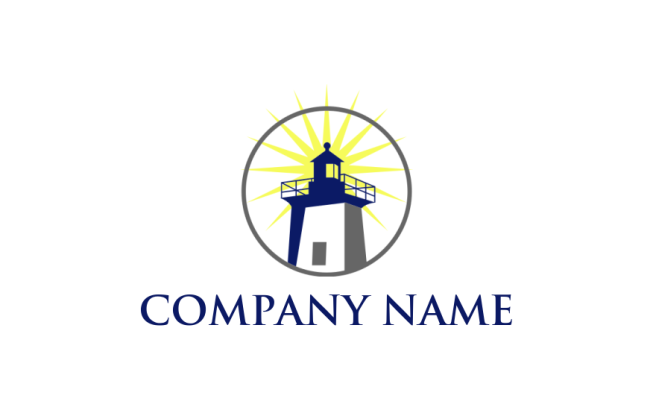design an insurance logo light house with the sun rise in circle