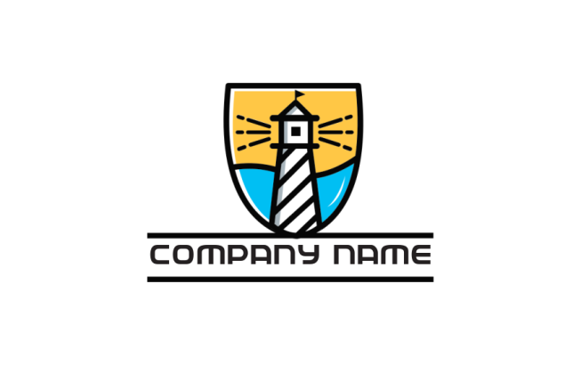 consulting logo illustration lighthouse in shield for security - logodesign.net