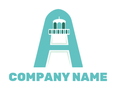 Letter A logo symbol lighthouse incorporated in A