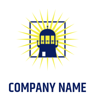 design an insurance logo lighthouse with a sun rise in square