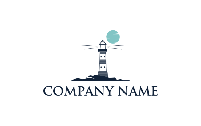 consulting logo online lighthouse with beams and moon - logodesign.net