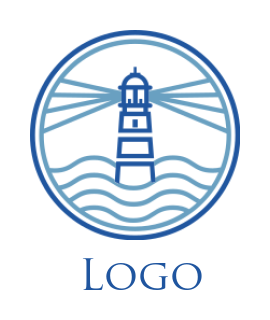 design an insurance logo lighthouse with sea waves inside circle 