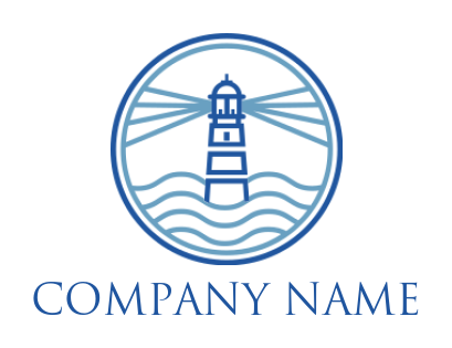design an insurance logo lighthouse with sea waves inside circle 