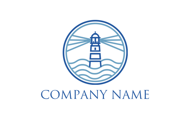 design an insurance logo lighthouse with sea waves inside circle 