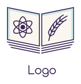 education logo book with atom wheat leaf