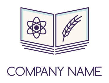 education logo book with atom wheat leaf