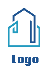 real estate logo line art of building and house