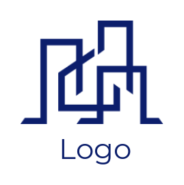 construction logo template line art building in blue color