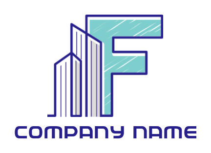 Design a Letter F logo line art building in letter f