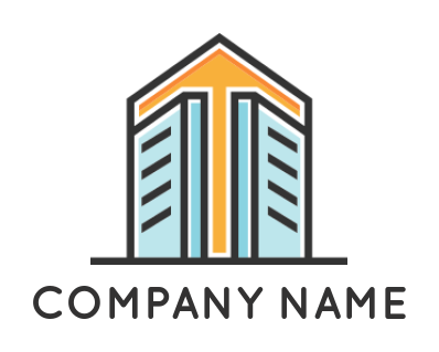 real estate logo icon line art buildings forming arrow 