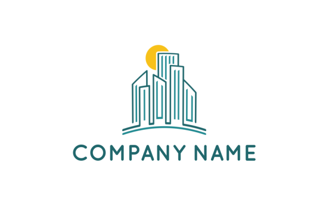 buildings line arc horizon trees logodesign