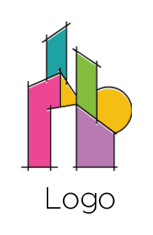 construction logo line art buildings with sun