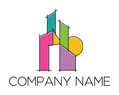 construction logo line art buildings with sun