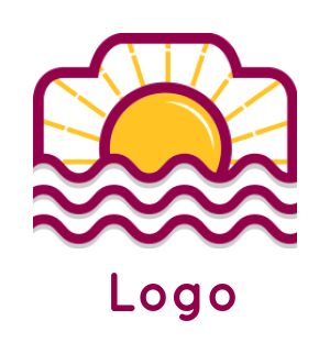 design a photography logo line art camera with sunburst and waves 
