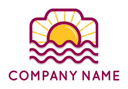 design a photography logo line art camera with sunburst and waves 