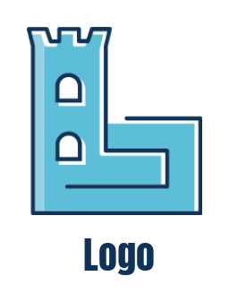 Design a Letter L logo castle line art inside letter L