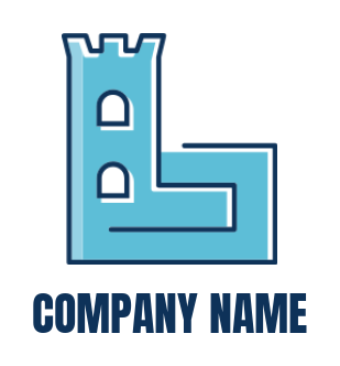 Design a Letter L logo castle line art inside letter L