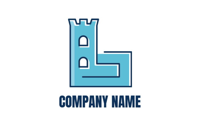 Design a Letter L logo line art castle in shape of letter l