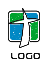 design a religious logo line art cross merged with rounded square shape