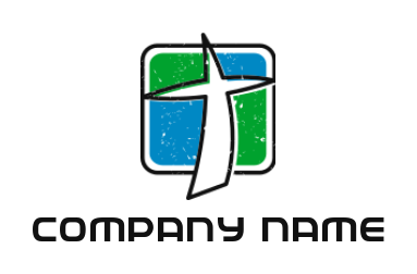 design a religious logo line art cross merged with rounded square shape