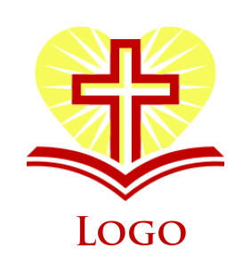 Line Art Cross With Open Bible In Heart Logo Template By