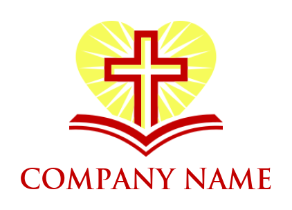 religious logo online line art cross with open bible in heart - logodesign.net