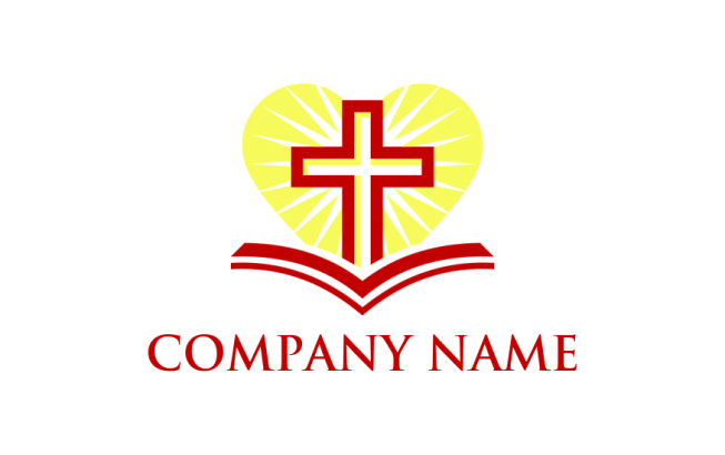 religious logo online line art cross with open bible in heart - logodesign.net