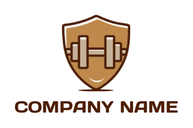 fitness logo icon line art dumbbell merged with shield 