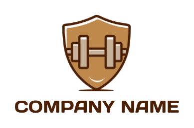 fitness logo icon line art dumbbell merged with shield 