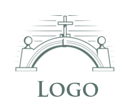 religious logo icon line art gate with cross