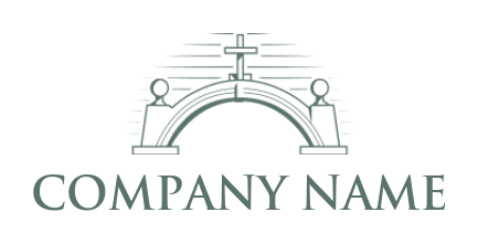 religious logo icon line art gate with cross