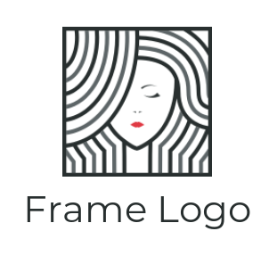 beauty logo of line art girl inside a frame